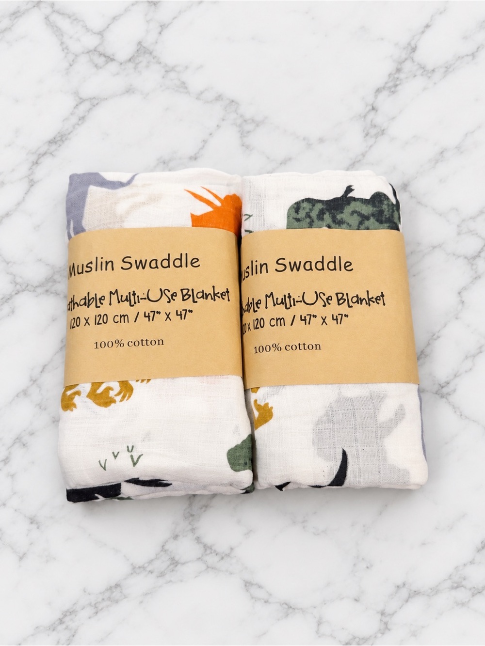 Muslin Swaddle Kids Pajama Sleep Sack - White with Multicolor Dino Prints